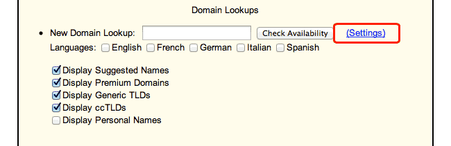 Domain Lookup, setting option selected