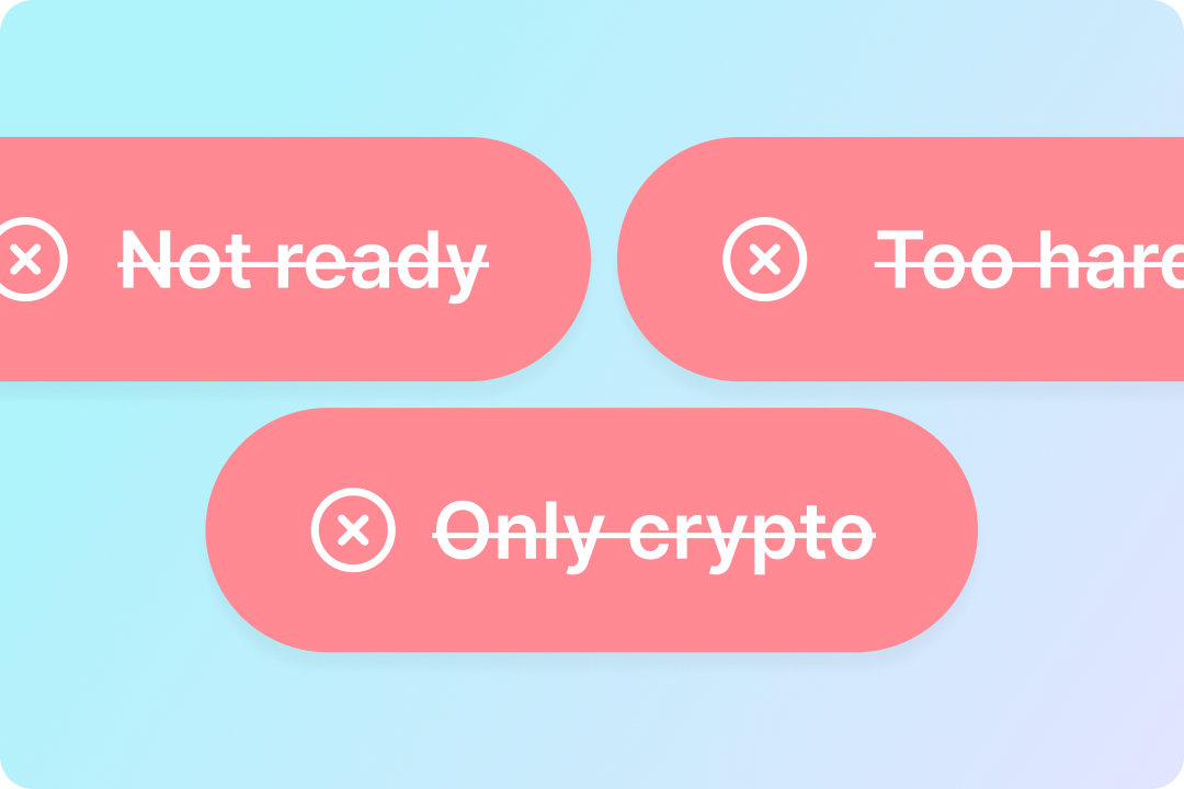 Three pills with web3 myths struck through.
