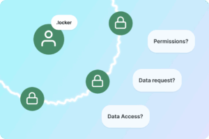 .locker icon surrounded by locks as barrier for self-sovereign digital identities.