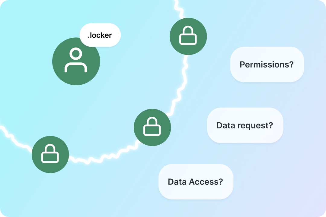 .locker icon surrounded by locks as barrier for self-sovereign digital identities.
