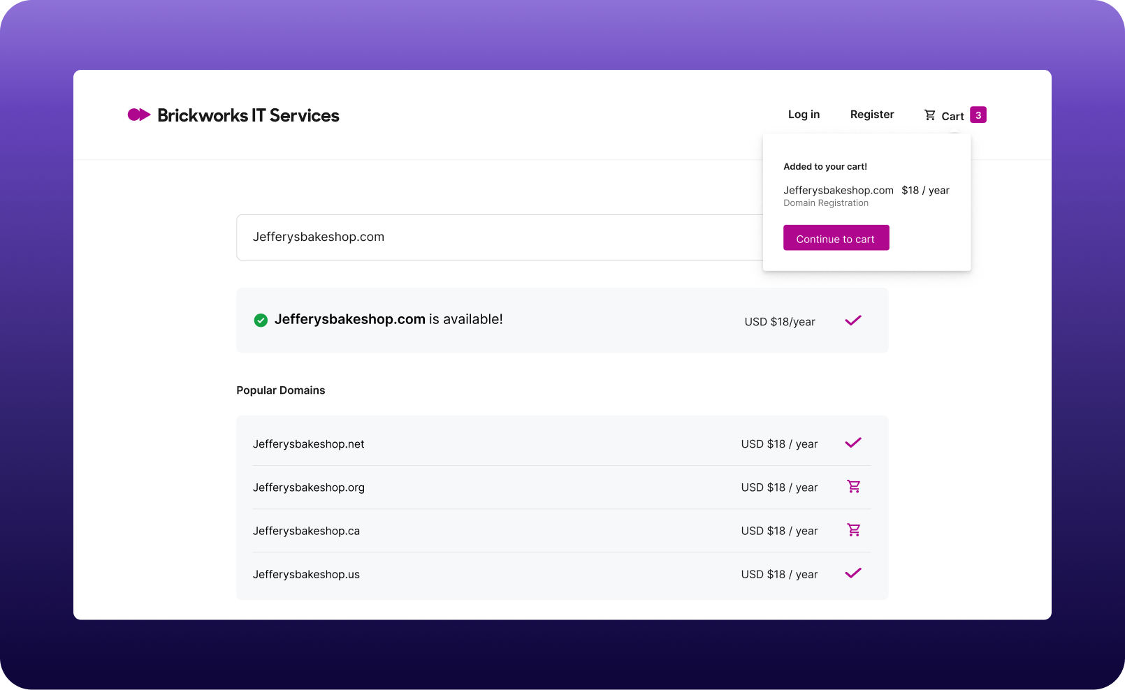 domain checkout flow