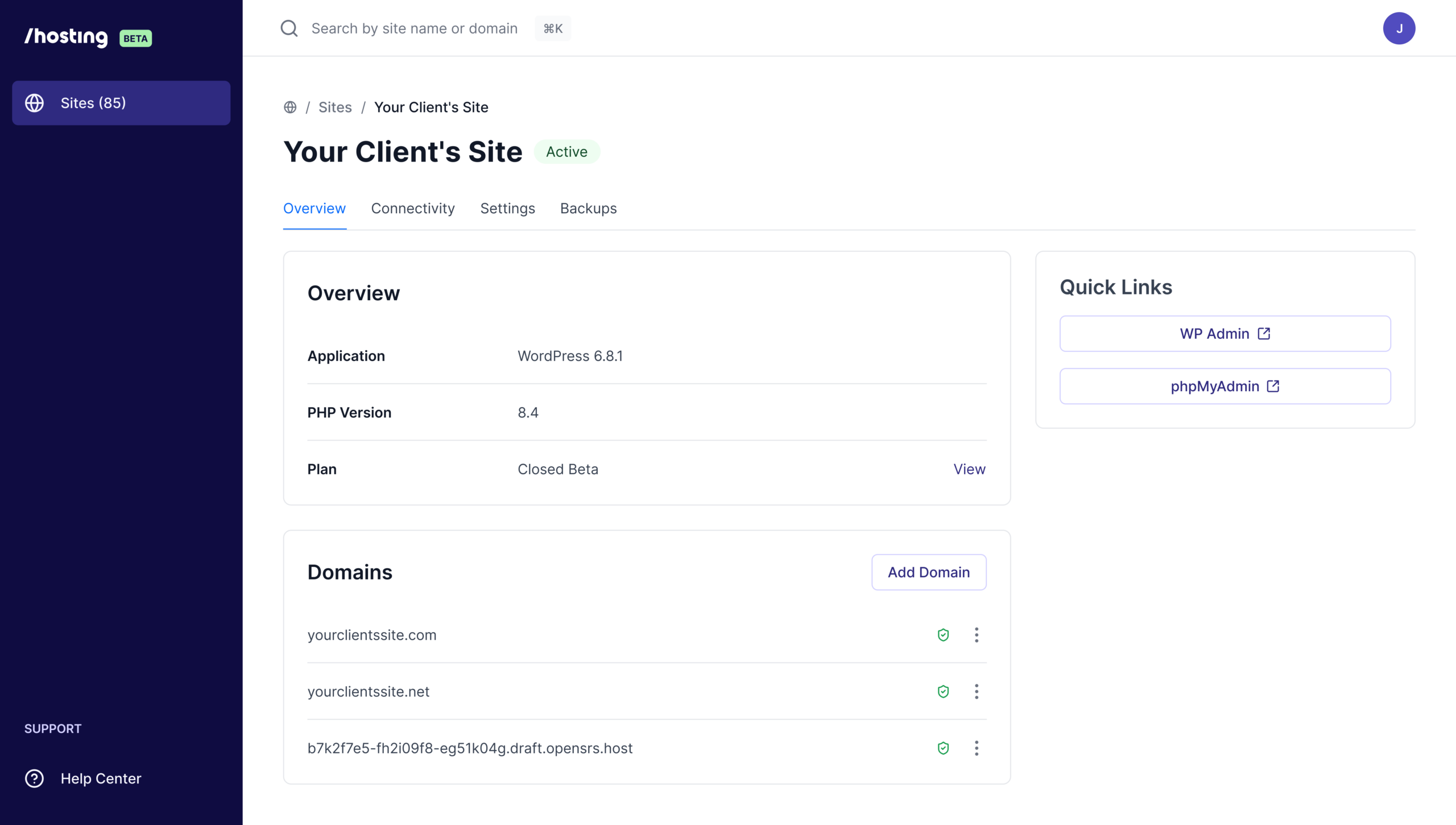 OpenSRS Hosting platform