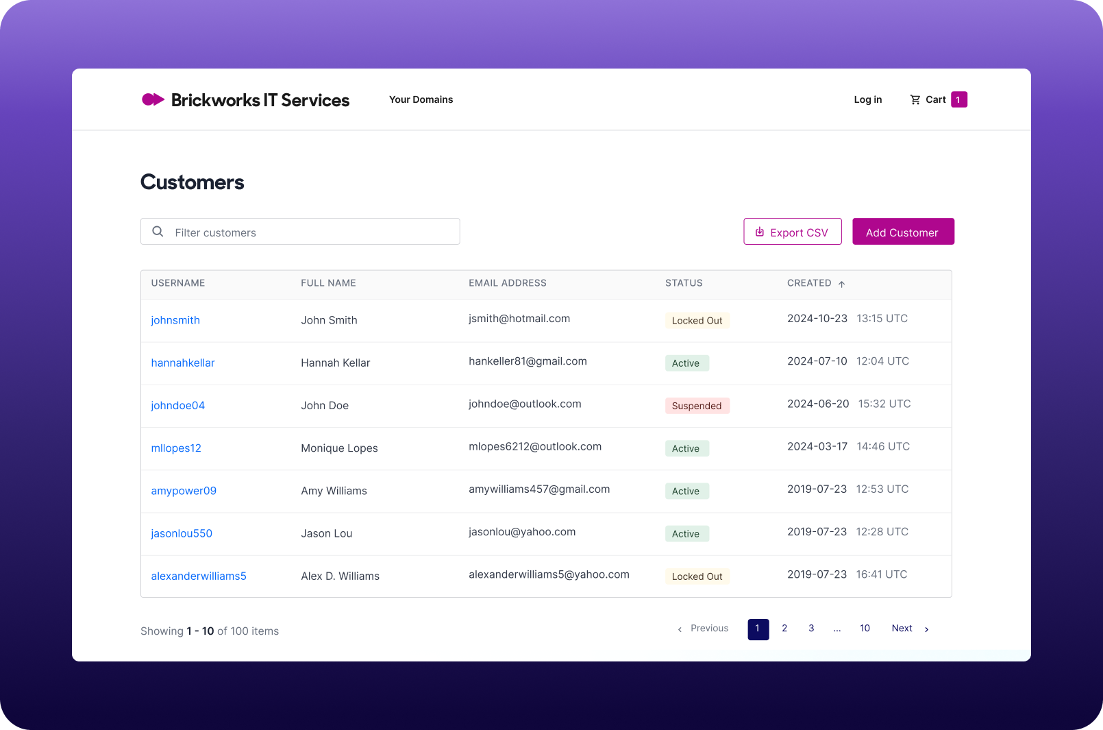 domain management dashboard