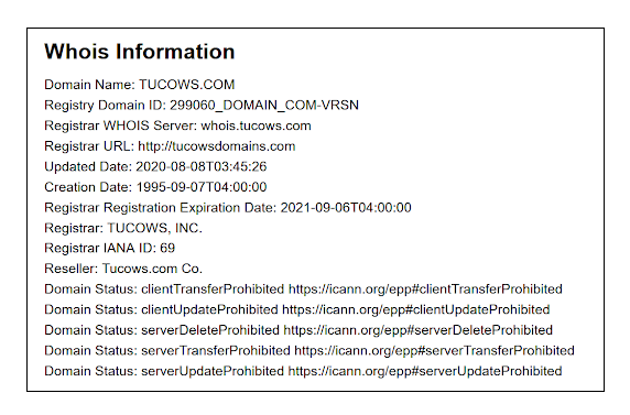 WHOIS: Retrieve information on a domain name