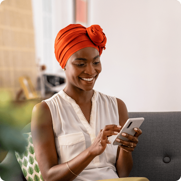 woman using phone selling domains